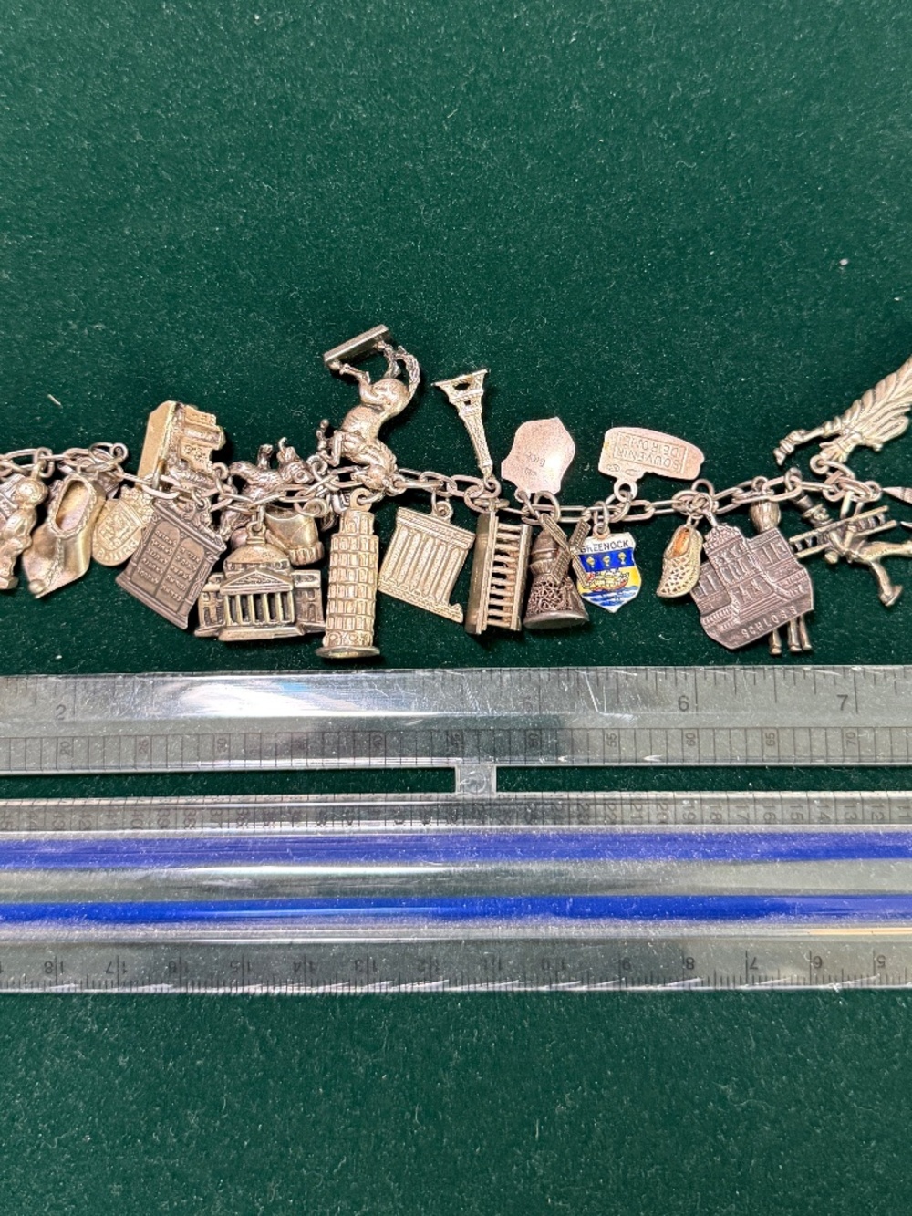 VTG WOMENS STERLING SILVER 27 CHARM WORLD TRAVELER 7 1/2" BRACELET 91g